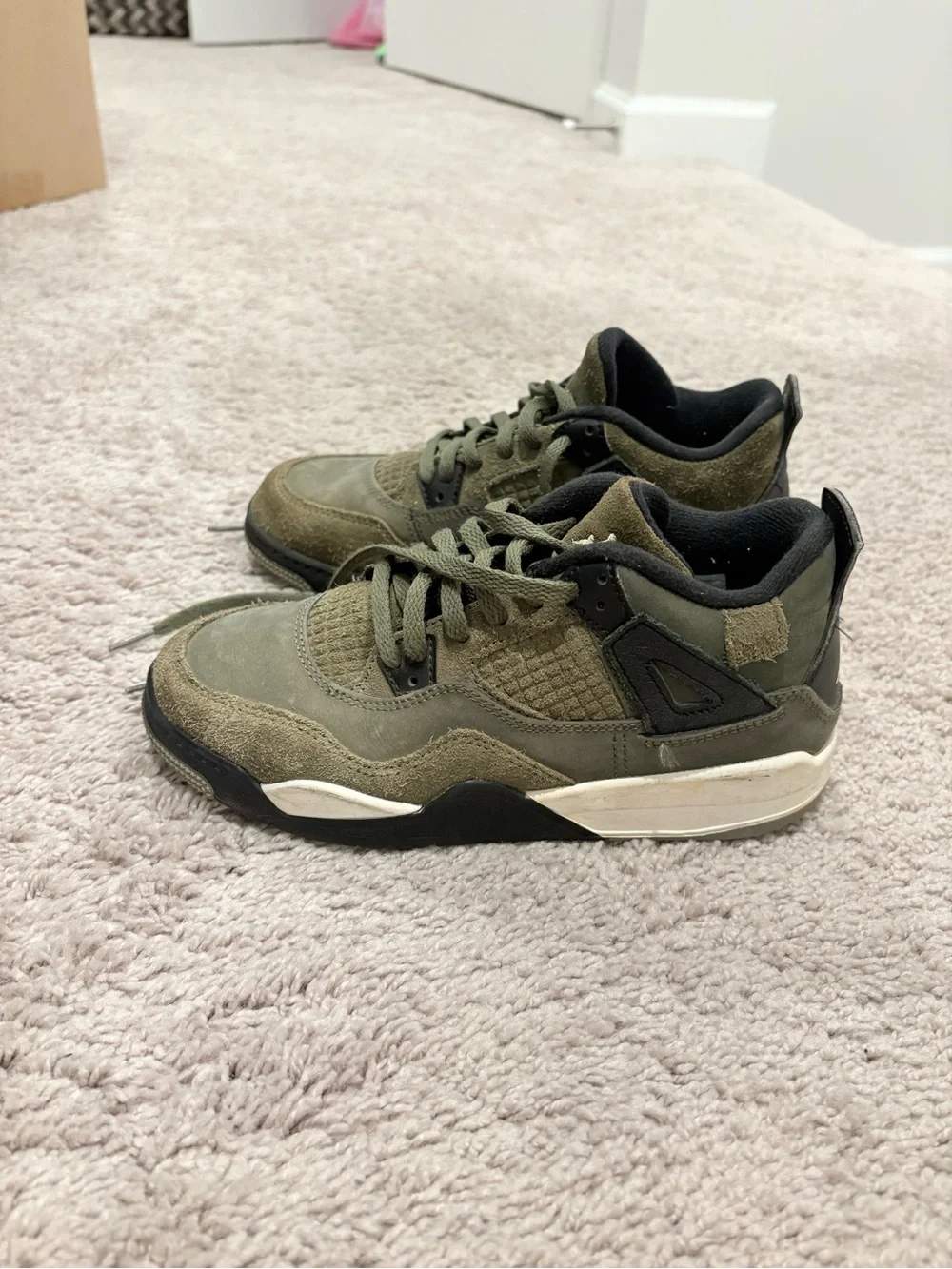 Jordan kids Olive Green Suede Low-Top Sneakers